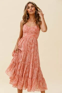 Eternal Sunshine Gathered Bust Maxi Dress Leaf Print Pink -Selfie Leslie Shop 62638D02 PINK 4