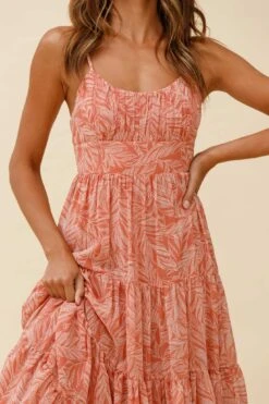 Eternal Sunshine Gathered Bust Maxi Dress Leaf Print Pink -Selfie Leslie Shop 62638D02 PINK 6