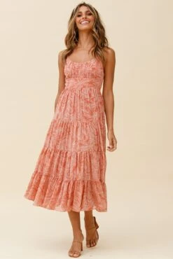 Eternal Sunshine Gathered Bust Maxi Dress Leaf Print Pink -Selfie Leslie Shop 62638D02 PINK 8