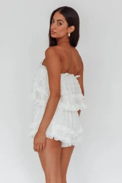 Memories Tiered Bust Frill Trim Romper White -Selfie Leslie Shop 62867BWHITE 3