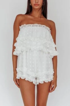 Memories Tiered Bust Frill Trim Romper White -Selfie Leslie Shop 62867BWHITE 4