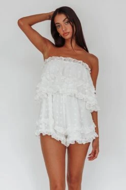 Memories Tiered Bust Frill Trim Romper White -Selfie Leslie Shop 62867BWHITE 6