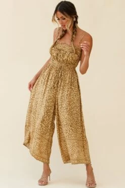 Weekend Escape Cami Strap Drawstring Jumpsuit Animal Print Khaki -Selfie Leslie Shop 62876D01 KHAKI 3