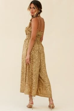 Weekend Escape Cami Strap Drawstring Jumpsuit Animal Print Khaki -Selfie Leslie Shop 62876D01 KHAKI 7