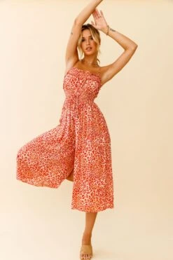 Weekend Escape Cami Strap Drawstring Jumpsuit Animal Print Orange -Selfie Leslie Shop 62876D04 ORANGE 2