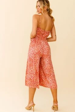 Weekend Escape Cami Strap Drawstring Jumpsuit Animal Print Orange -Selfie Leslie Shop 62876D04 ORANGE 5