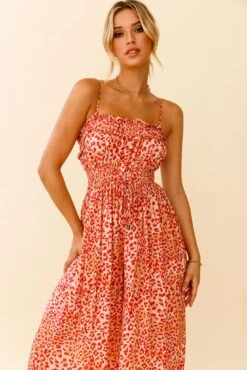 Weekend Escape Cami Strap Drawstring Jumpsuit Animal Print Orange -Selfie Leslie Shop 62876D04 ORANGE 7