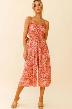 Weekend Escape Cami Strap Drawstring Jumpsuit Animal Print Orange -Selfie Leslie Shop 62876D04 ORANGE 8