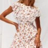 Hello Sunshine Lace Trim Ruffle Shoulder Dress Floral Print White/Orange -Selfie Leslie Shop 62915D WHITE ORANGE 1