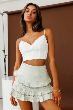 Perfect Timing Pleated Waist Frill Trim Mini Skirt Sage 13 Perfect Timing Pleated Waist Frill Trim Mini Skirt Sage -Selfie Leslie Shop 62937D SAGE 4