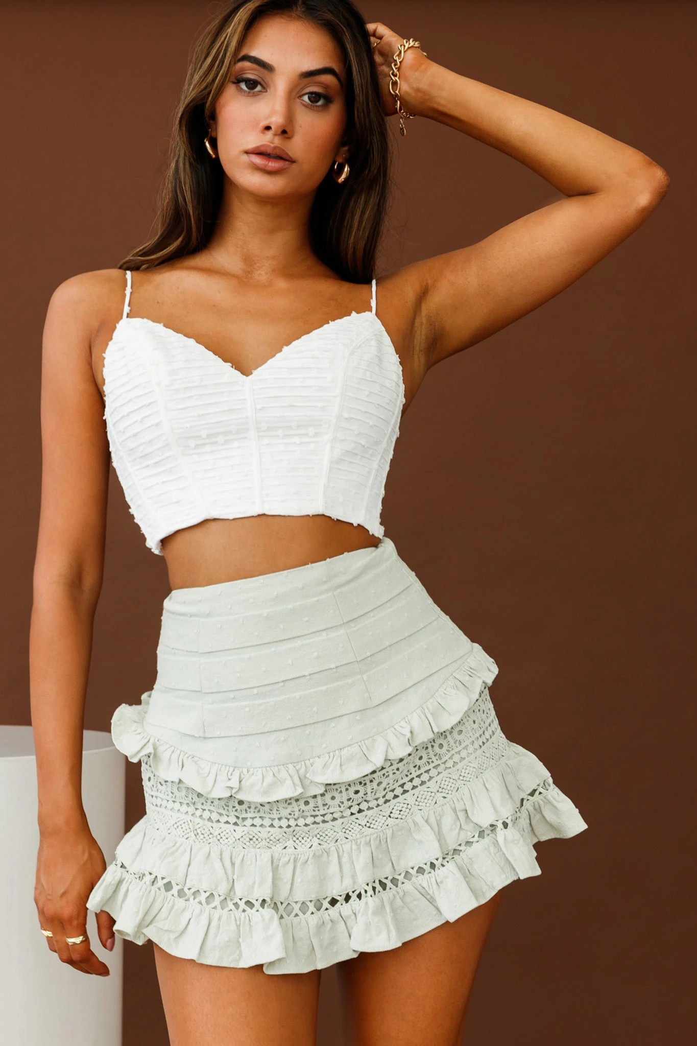 Perfect Timing Pleated Waist Frill Trim Mini Skirt Sage 3 Perfect Timing Pleated Waist Frill Trim Mini Skirt Sage