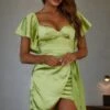 Aphrodite Molded Bust Angel Sleeve Wrap Dress Sage
