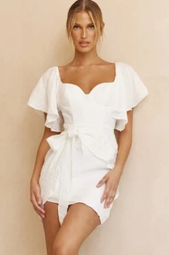 Aphrodite Molded Bust Angel Sleeve Wrap Dress White