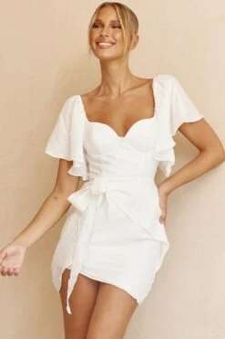Aphrodite Molded Bust Angel Sleeve Wrap Dress White -Selfie Leslie Shop 62969DS04 20WHITE 6