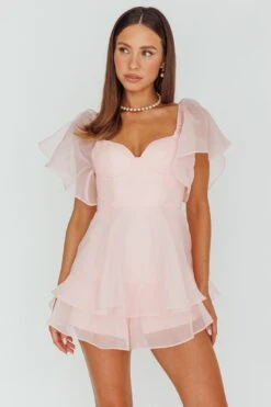 Aphrodite Angel Sleeve Layered Romper Pink -Selfie Leslie Shop 62969DS07 20PINK 6