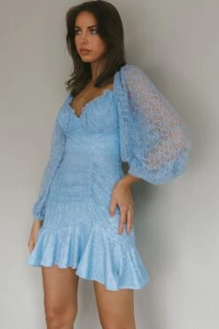 Halley Balloon Sleeve Frill Bust Flounce Hem Lace Dress Baby Blue -Selfie Leslie Shop 62987BS01 20BABY 20BLUE 4