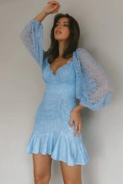 Halley Balloon Sleeve Frill Bust Flounce Hem Lace Dress Baby Blue -Selfie Leslie Shop 62987BS01 20BABY 20BLUE 5