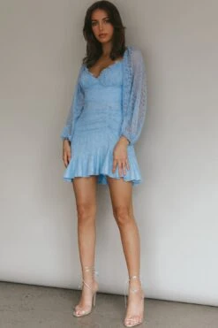 Halley Balloon Sleeve Frill Bust Flounce Hem Lace Dress Baby Blue -Selfie Leslie Shop 62987BS01 20BABY 20BLUE 7