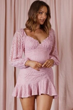 Halley Balloon Sleeve Frill Bust Flounce Hem Lace Dress Blush 11 Halley Balloon Sleeve Frill Bust Flounce Hem Lace Dress Blush -Selfie Leslie Shop 62987BS01 20BLUSH 4