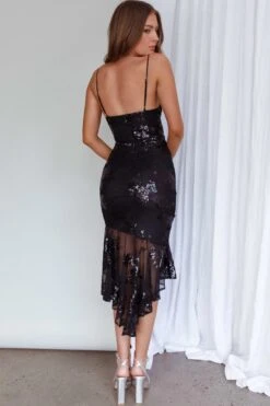 Lake Como Fitted Bodice High-Low Sequin Dress Black 9 Lake Como Fitted Bodice High-Low Sequin Dress Black -Selfie Leslie Shop 62991B19BLACK 3