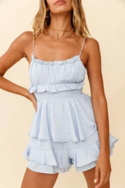 Tennessee Gathered Bust Open Back Romper Steel Blue -Selfie Leslie Shop 63023B STEEL BLUE 4