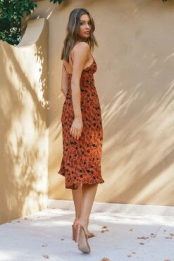 Melancholy Resin Buckle Midi Dress Floral Print Orange -Selfie Leslie Shop 63030D01 ORANGE 7