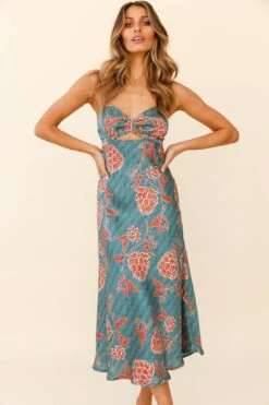 Melancholy Resin Buckle Midi Dress Botanic Print Sage -Selfie Leslie Shop 63030D SAGE 2