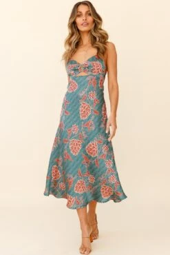 Melancholy Resin Buckle Midi Dress Botanic Print Sage -Selfie Leslie Shop 63030D SAGE 7