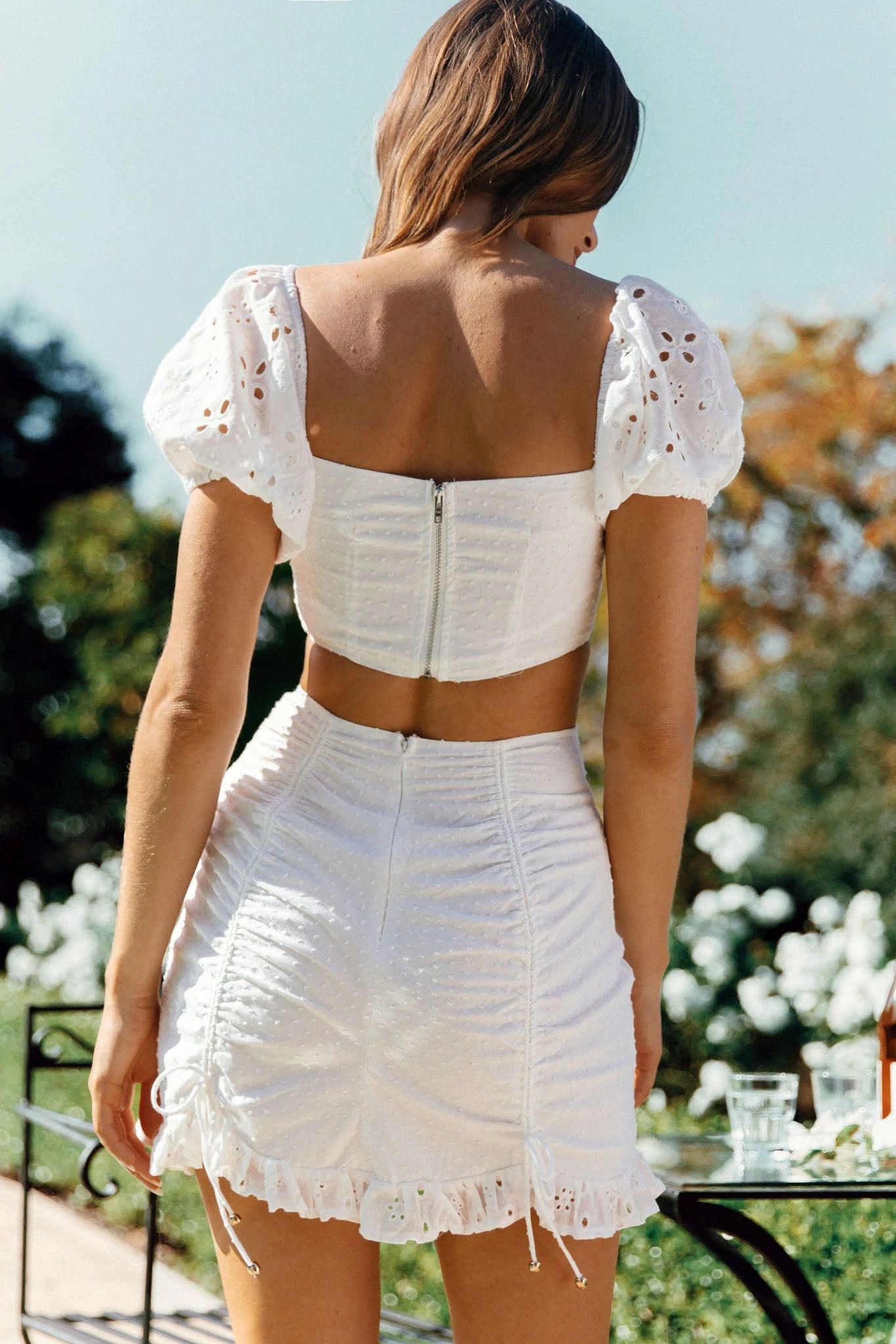 Sweet September Bust Tie Puff Sleeve Crop Top White 4 Sweet September Bust Tie Puff Sleeve Crop Top White - Image 2