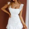Porcia Tied Back Frill Dress Textured White -Selfie Leslie Shop 63105BS04 20WHITE 1