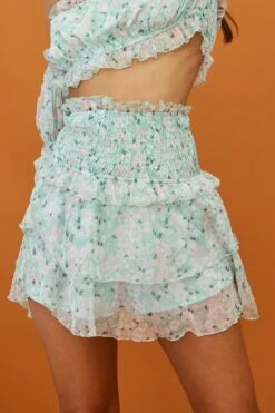 Hearts Beat Shirred Waist Layered Skirt Floral Print Mint 10 Hearts Beat Shirred Waist Layered Skirt Floral Print Mint -Selfie Leslie Shop 63238D S MINT 4