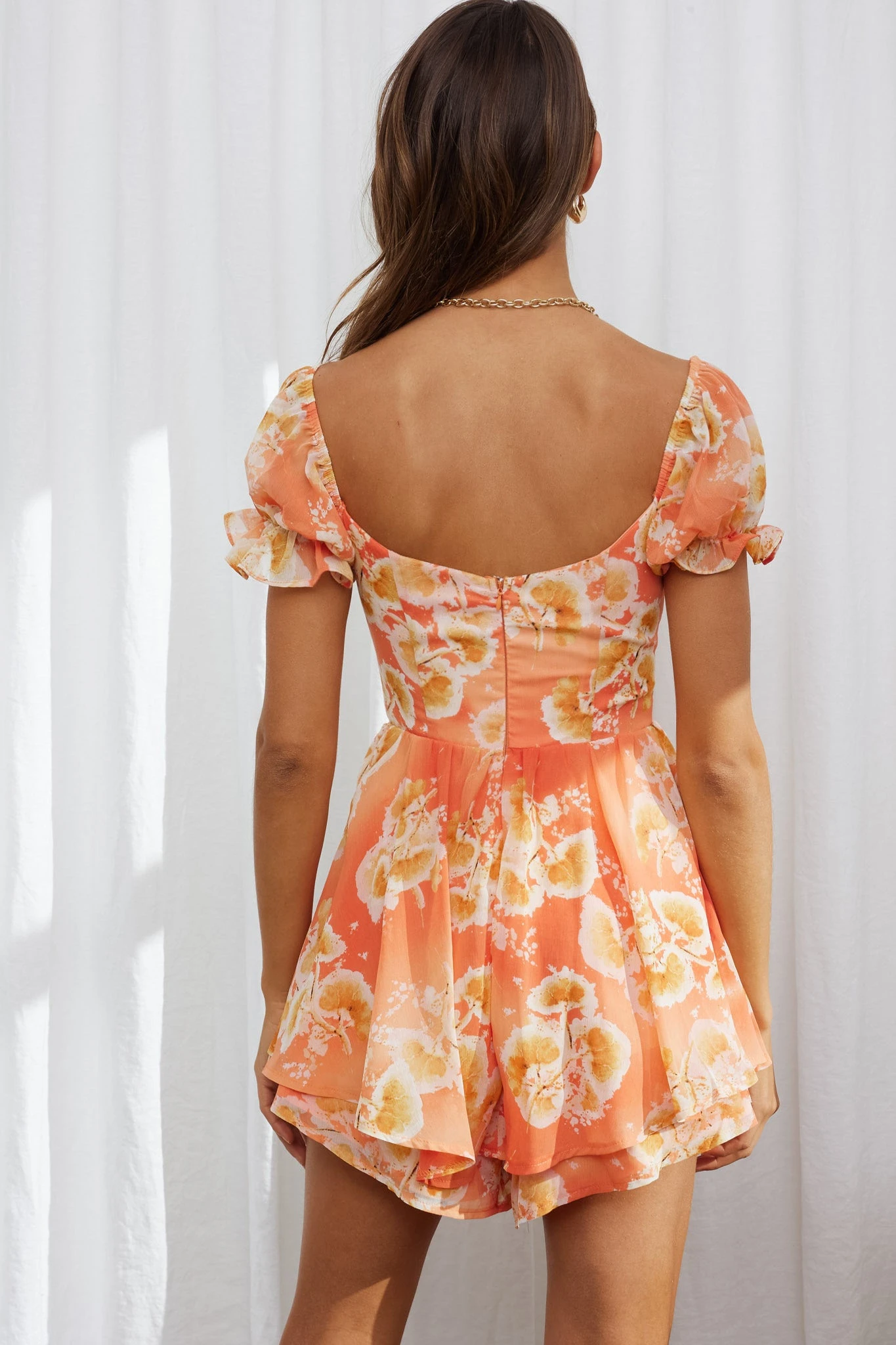 Sweet Romance Puff Sleeve Romper Watercolor Print Rust 4 Sweet Romance Puff Sleeve Romper Watercolor Print Rust - Image 2