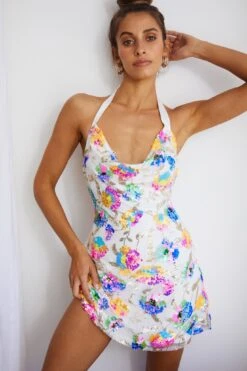 Champagne Showers Halterneck Slip Mini Dress Sequin Floral White -Selfie Leslie Shop 63258B12 WHITE 4 9082733e 23a4 4484 9238 0d19ff22bd0f