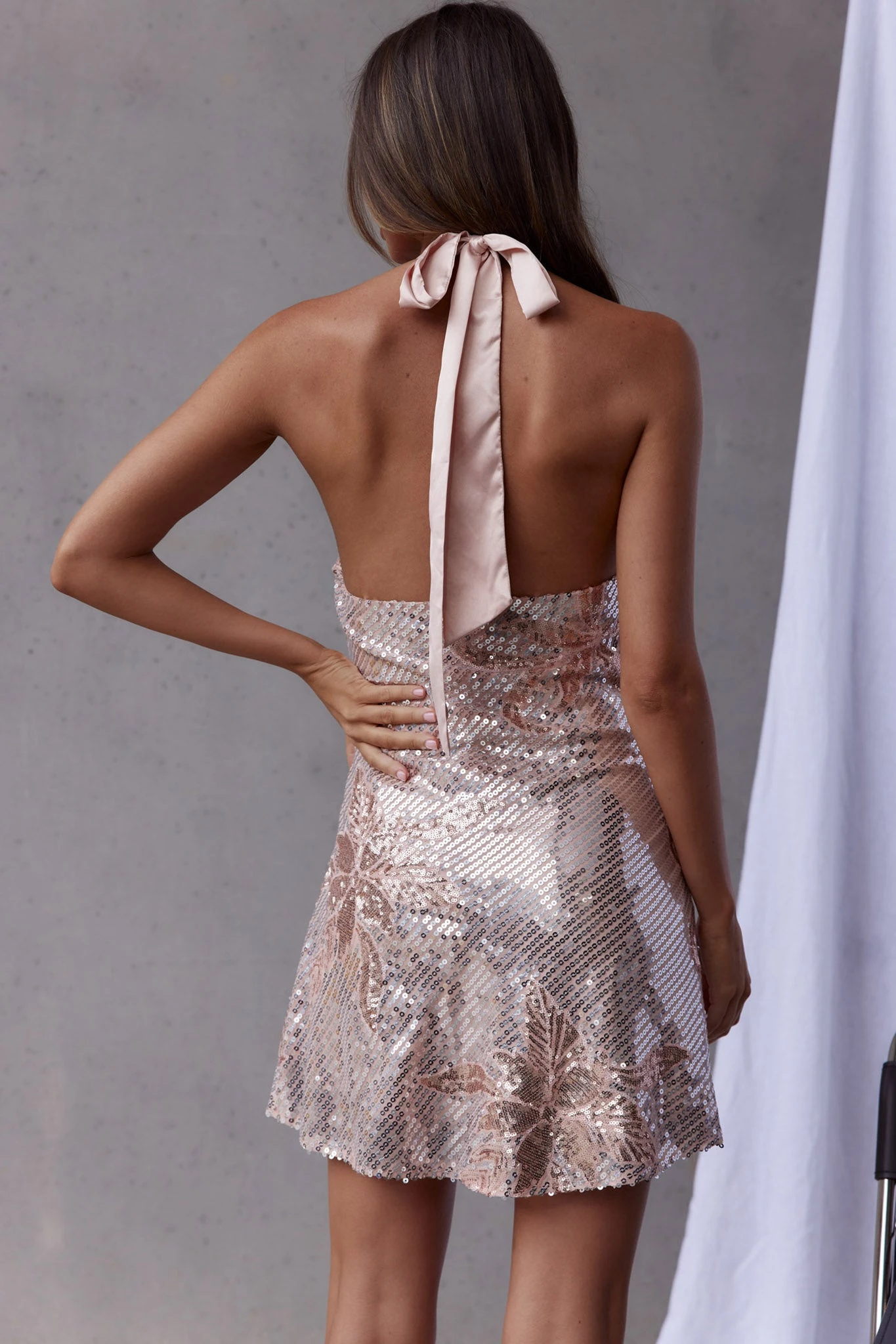 Champagne Showers Halterneck Slip Mini Dress Sequin Flowers Gold 4 Champagne Showers Halterneck Slip Mini Dress Sequin Flowers Gold - Image 2