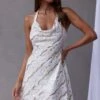 Champagne Showers Halterneck Slip Mini Dress Sequin Flower White -Selfie Leslie Shop 63258B26 20WHITE 1