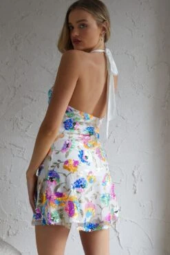Champagne Showers Halterneck Slip Mini Dress Sequin Floral White -Selfie Leslie Shop 63258b12 white 3