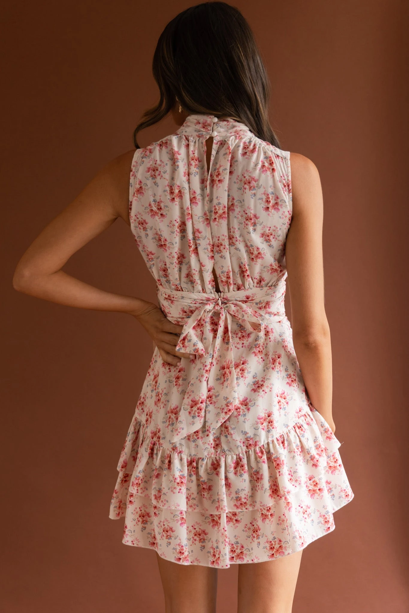 Mandalay High Neck Sleeveless Waistband Dress Vintage Floral Pink 4 Mandalay High Neck Sleeveless Waistband Dress Vintage Floral Pink - Image 2