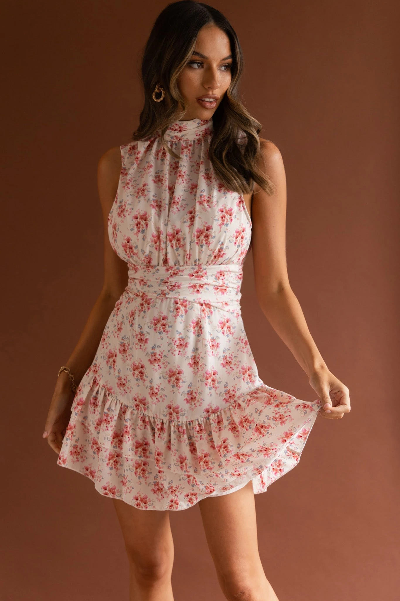 Mandalay High Neck Sleeveless Waistband Dress Vintage Floral Pink 6 Mandalay High Neck Sleeveless Waistband Dress Vintage Floral Pink - Image 4