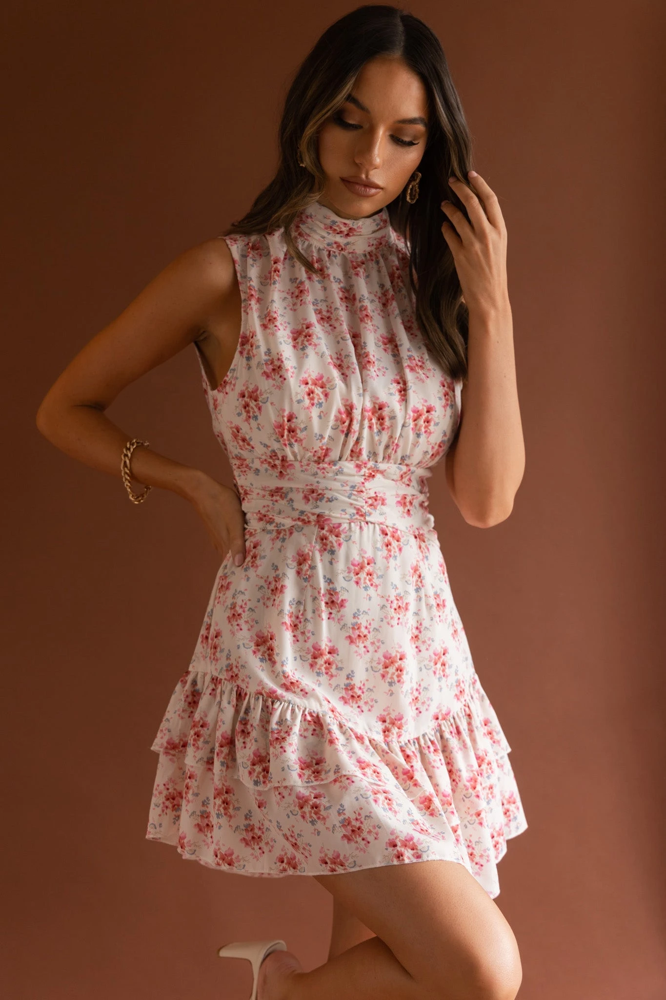 Mandalay High Neck Sleeveless Waistband Dress Vintage Floral Pink 7 Mandalay High Neck Sleeveless Waistband Dress Vintage Floral Pink - Image 5