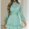 Mandalay High Neck Long Sleeve Waistband Dress Sage 2 Mandalay High Neck Long Sleeve Waistband Dress Sage -Selfie Leslie Shop 63281N01 20SAGE 1