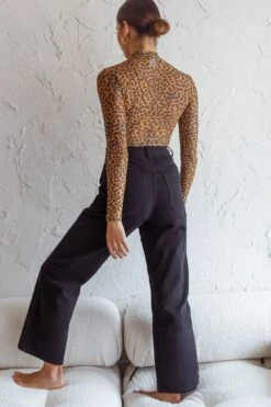 Feelin' It Long Sleeve Turtleneck Sheer Bodysuit Orange Leopard Print -Selfie Leslie Shop 63288J 20ORANGE 20LEOPARD 7