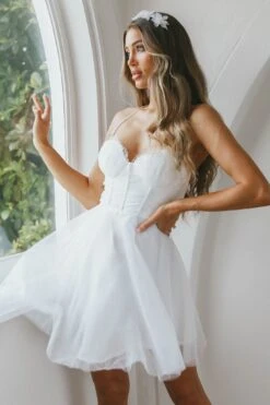 Smitten Sweetheart Neckline Chiffon Mini Party Dress White -Selfie Leslie Shop 63309JWHITE 7