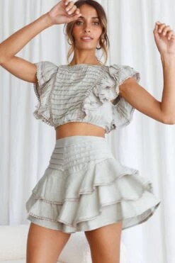 Wild And Free Pintuck Pleat And Layered Ruffle Shorts Pistachio 12 Wild And Free Pintuck Pleat And Layered Ruffle Shorts Pistachio -Selfie Leslie Shop 63362D S PISTACHIO 2