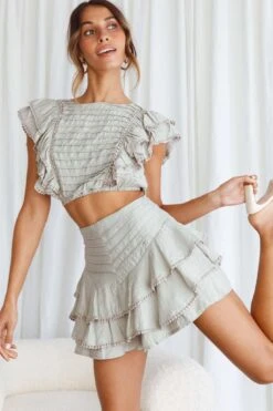 Wild And Free Pintuck Pleat And Layered Ruffle Shorts Pistachio 13 Wild And Free Pintuck Pleat And Layered Ruffle Shorts Pistachio -Selfie Leslie Shop 63362D S PISTACHIO 4