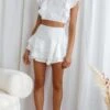 Wild And Free Pintuck Pleat And Layered Ruffle Shorts White -Selfie Leslie Shop 63362D S WHITE 1