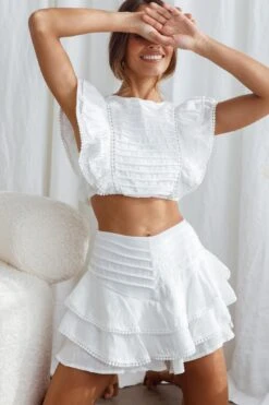 Wild And Free Pintuck Pleat And Layered Ruffle Shorts White -Selfie Leslie Shop 63362D S WHITE 4