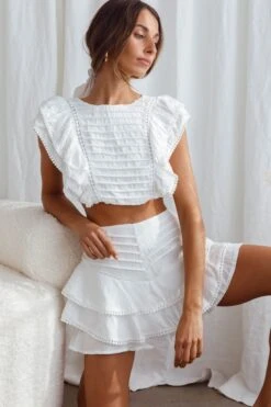 Wild And Free Pintuck Pleat And Layered Ruffle Shorts White -Selfie Leslie Shop 63362D S WHITE 5