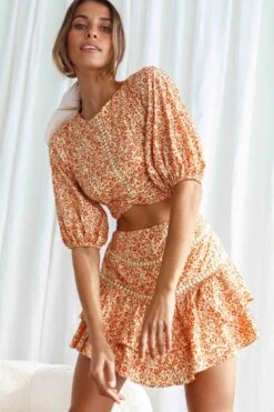 Belong Together Crochet Insert Layered Mini Skirt Floral Print Sun -Selfie Leslie Shop 63370D S SUN 2