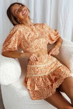 Belong Together Crochet Insert Layered Mini Skirt Floral Print Sun -Selfie Leslie Shop 63370D S SUN 4