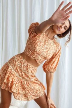 Belong Together Crochet Insert Layered Mini Skirt Floral Print Sun -Selfie Leslie Shop 63370D S SUN 8